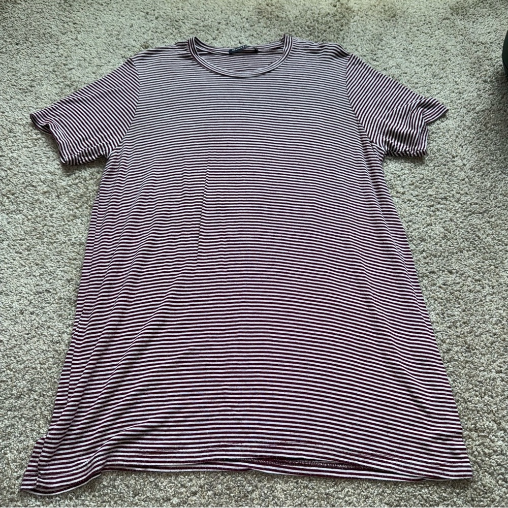 Brandy Melville - Maroon and White Short Sleeve T-shirt Dress